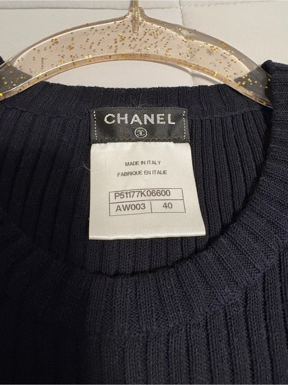CHANEL Navy Textured Knit Crewneck Sleeveless Sweater Top
